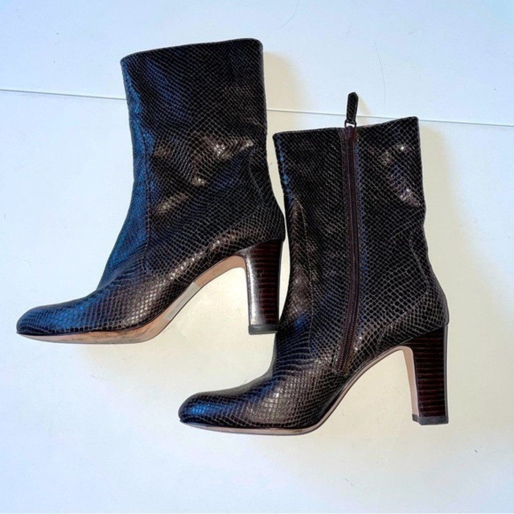 COLE HAAN Dark Brown Snakeskin Booties - Size 7B